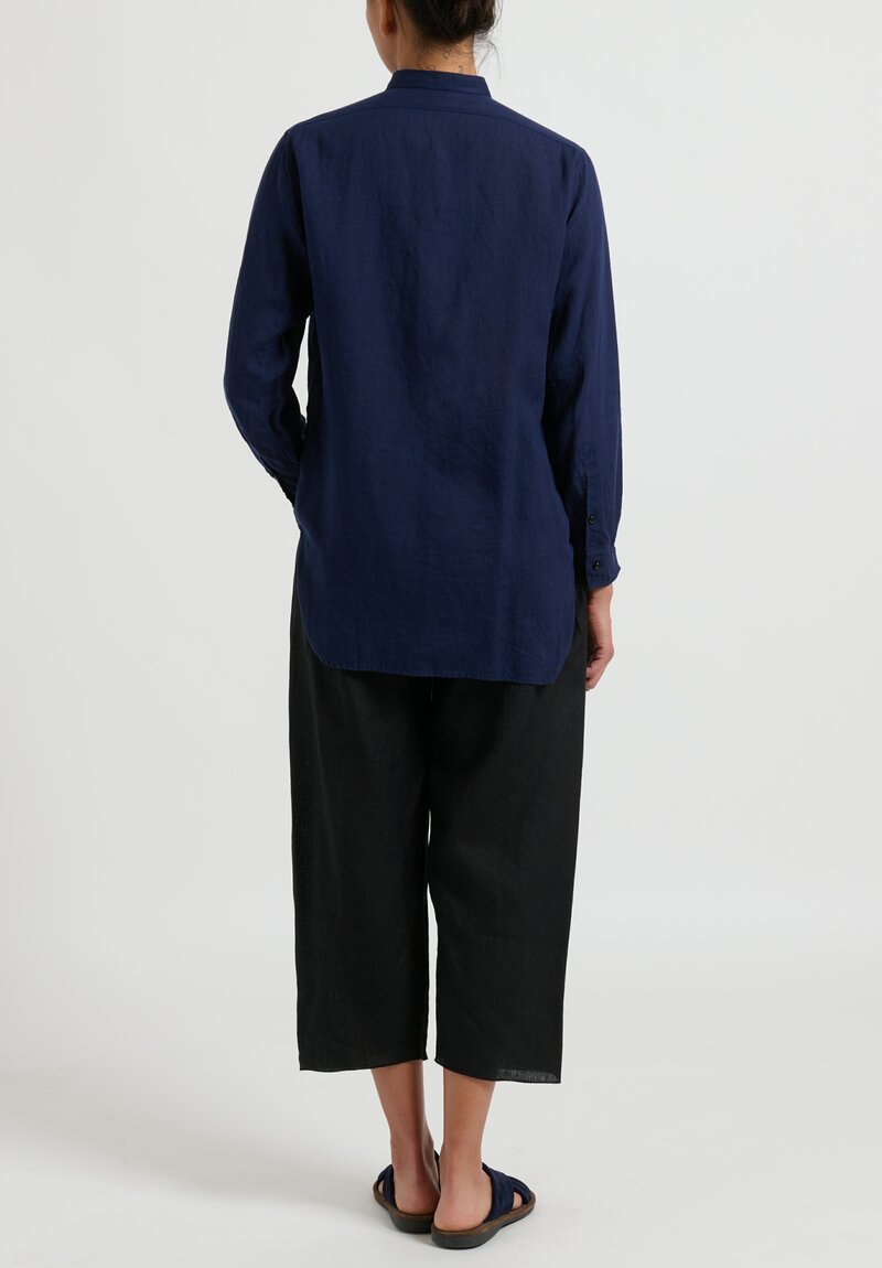 Kaval Linen Simple Stitched Shirt in Deep Blue	