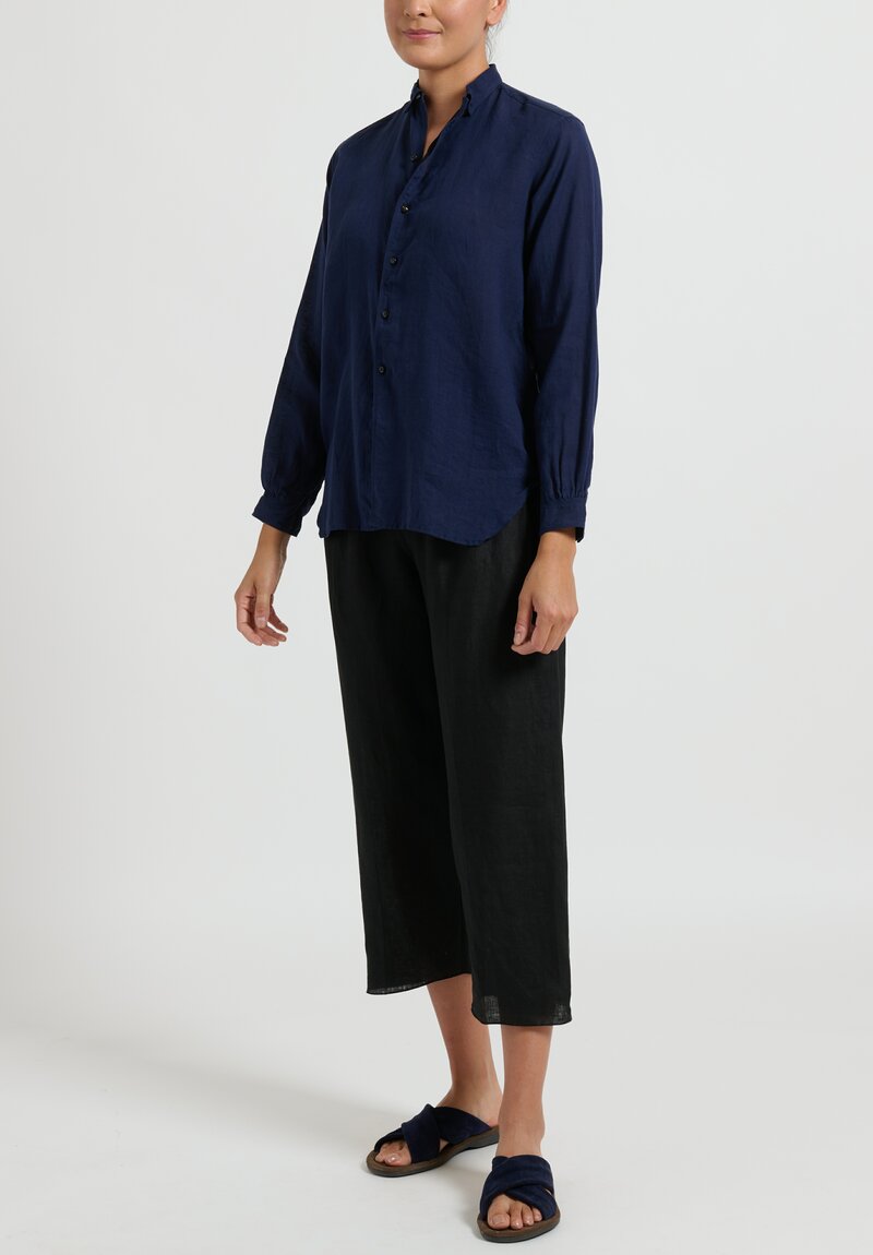 Kaval Linen Simple Stitched Shirt in Deep Blue	