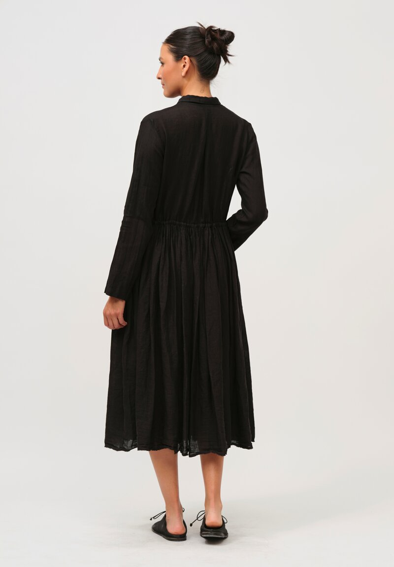 Kaval Linen Gathered Waist Dress in Black	