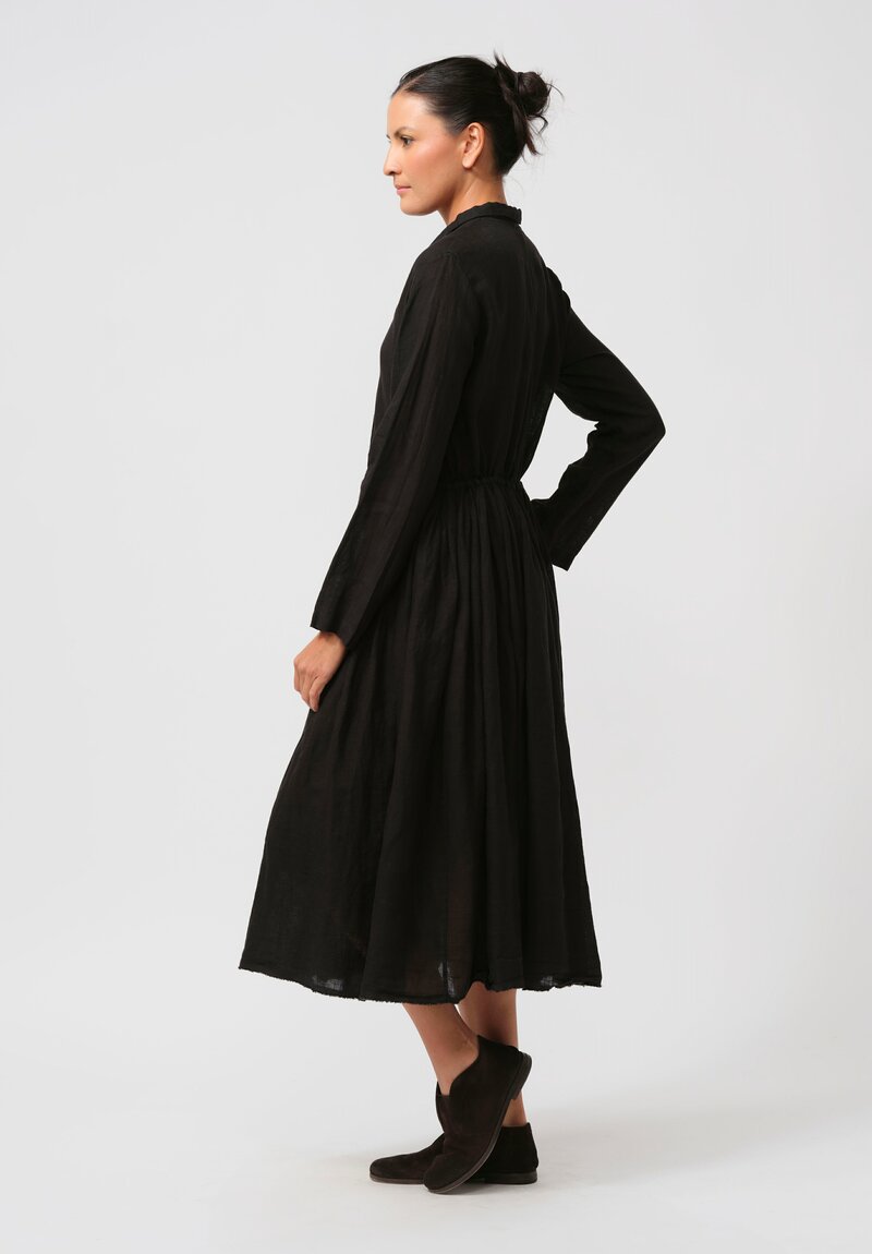 Kaval Linen Gathered Waist Dress in Black	