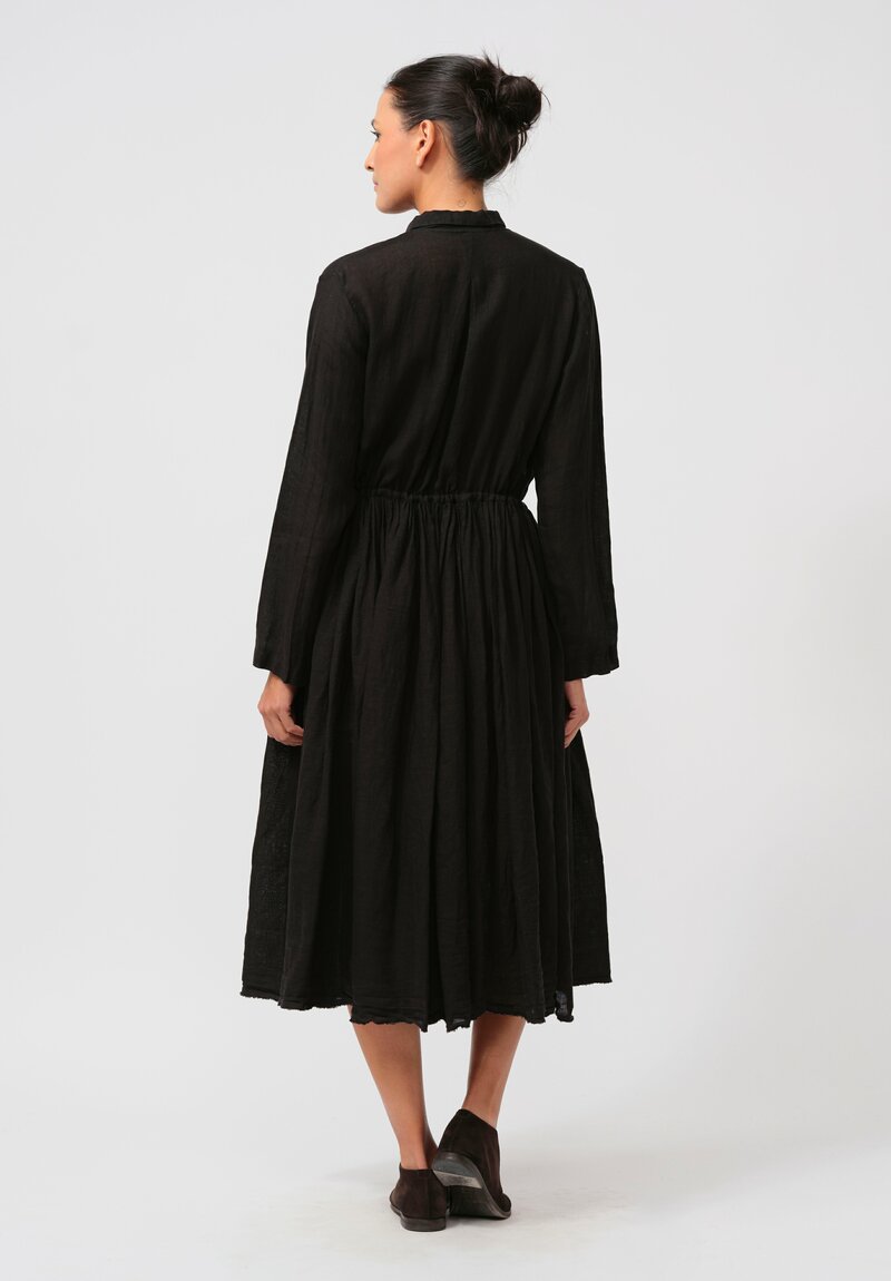 Kaval Linen Gathered Waist Dress in Black	