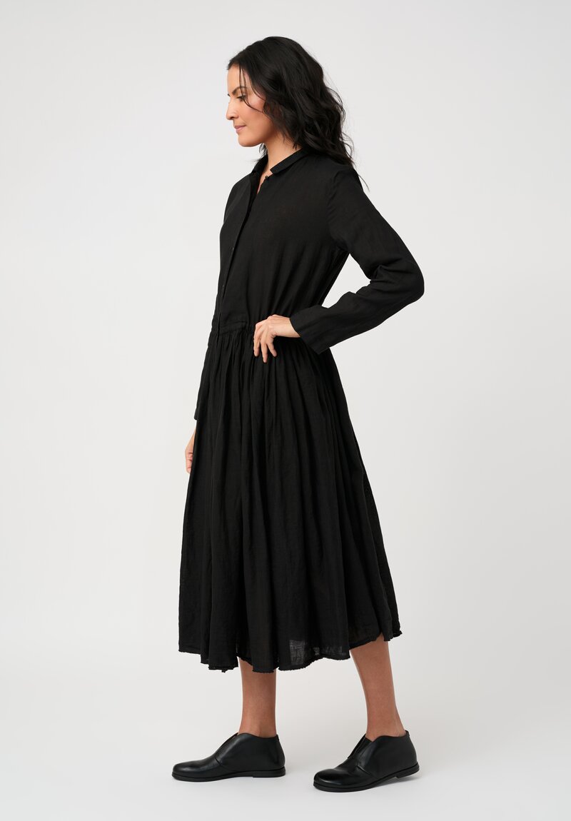 Kaval Linen Gathered Waist Dress in Black