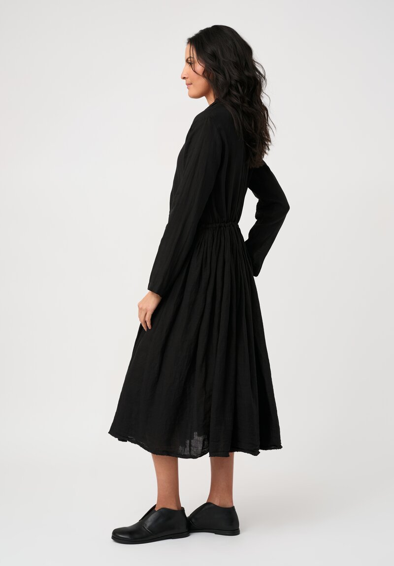 Kaval Linen Gathered Waist Dress in Black