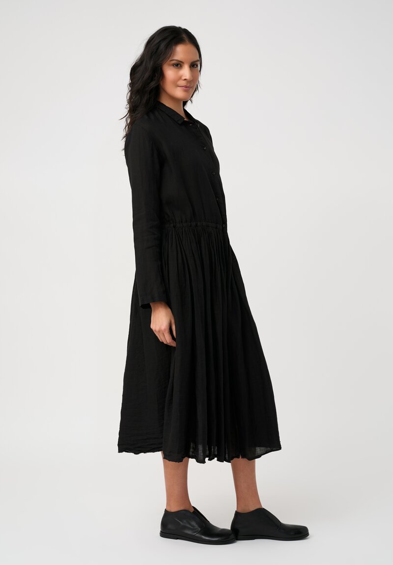 Kaval Linen Gathered Waist Dress in Black
