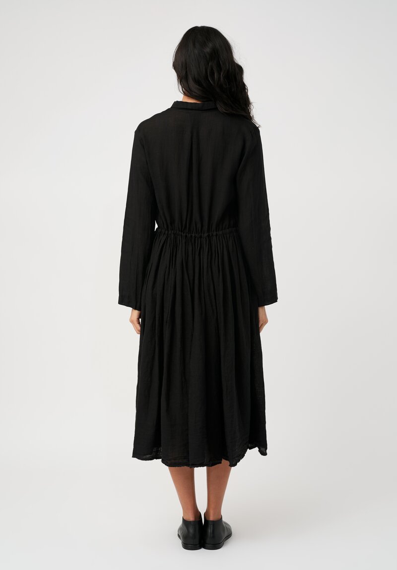 Kaval Linen Gathered Waist Dress in Black