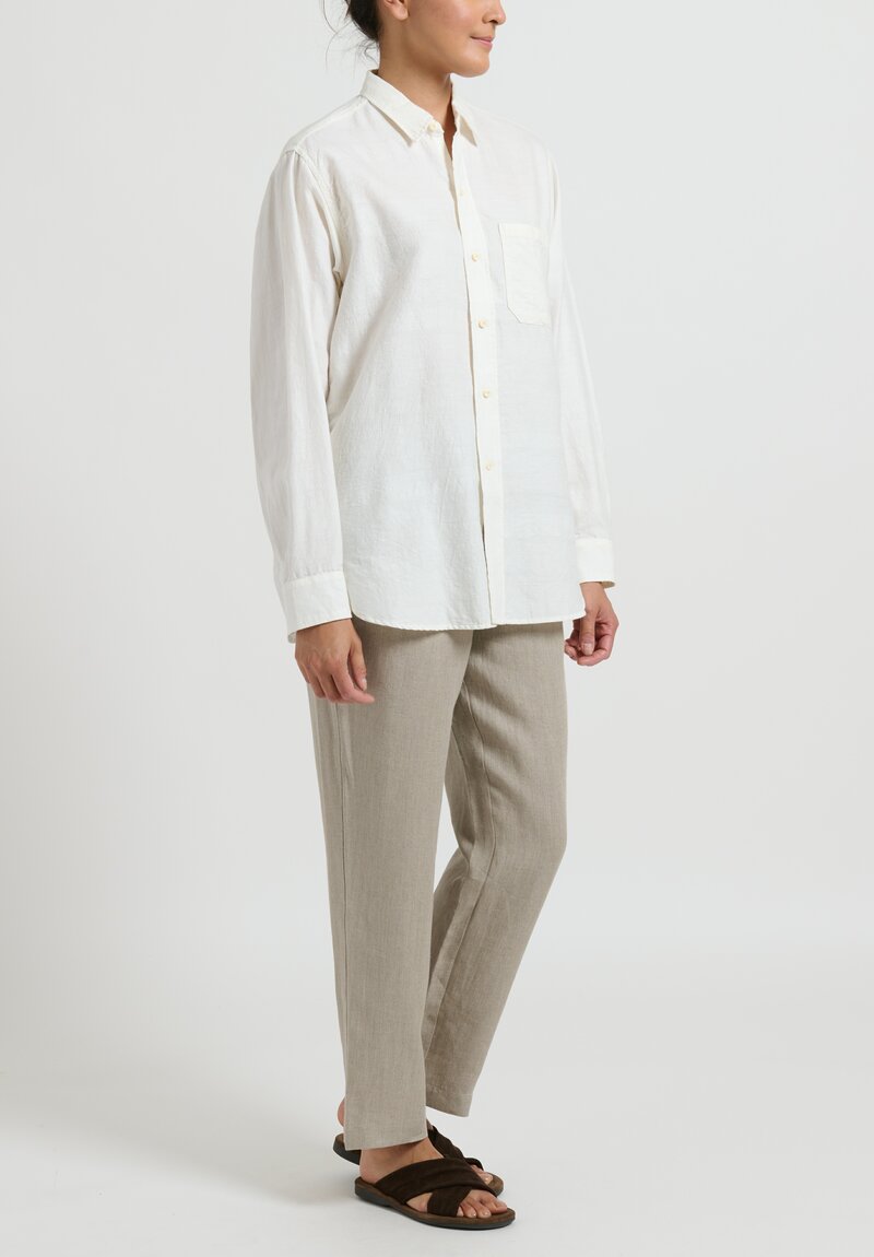 kaval Cotton/Linen Standard Shirt in Off White	