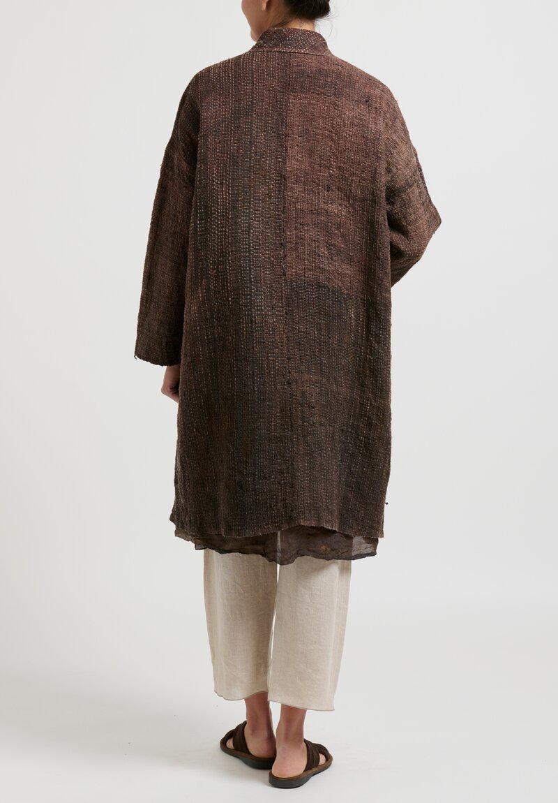 kaval Hand Woven Silk Washi Coat in Sabi X Kakishibu	
