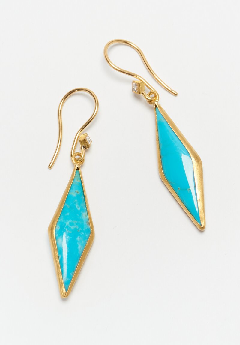 Lika Behar 24k, Kingman Turquoise and Diamond Kite Earrings	