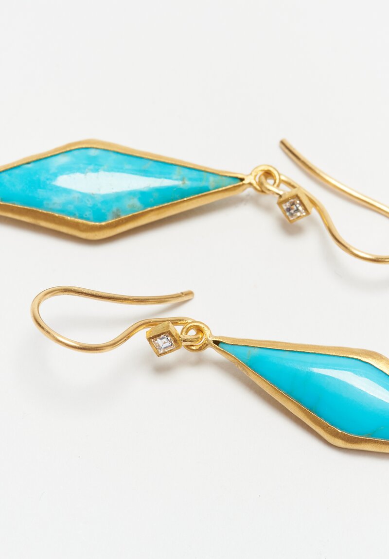 Lika Behar 24k, Kingman Turquoise and Diamond Kite Earrings	