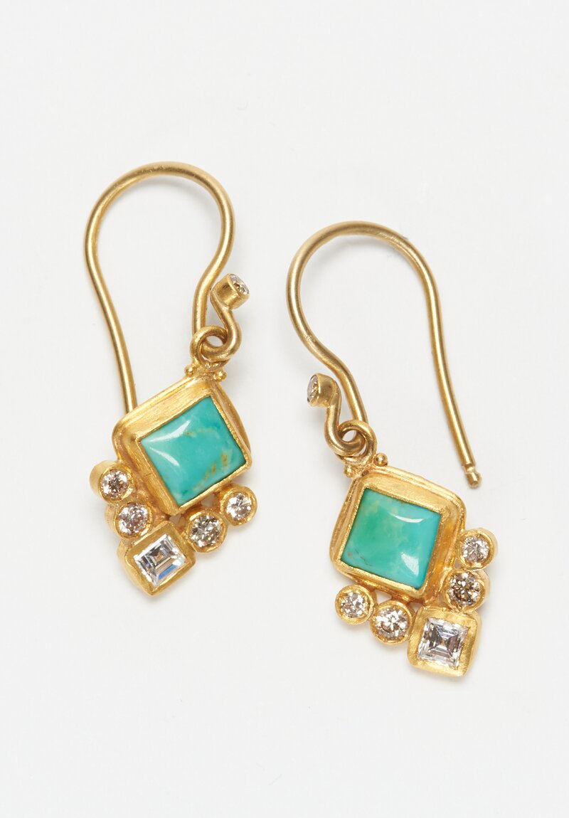 Lika Behar 24k, Kingman Turquoise and Diamond Earrings	