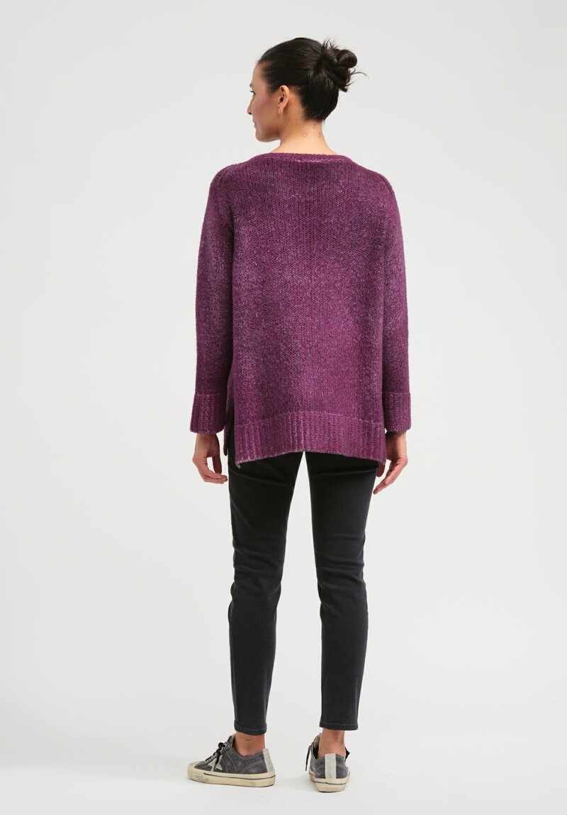 Avant Toi Hand-Painted Side Slit Sweater in Nero Orchid Purple	