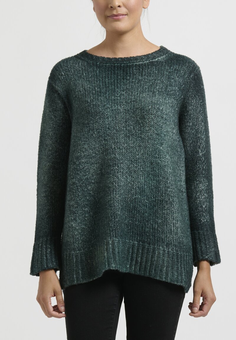 Avant Toi Hand Painted Side Slit Sweater Nero Forest Green