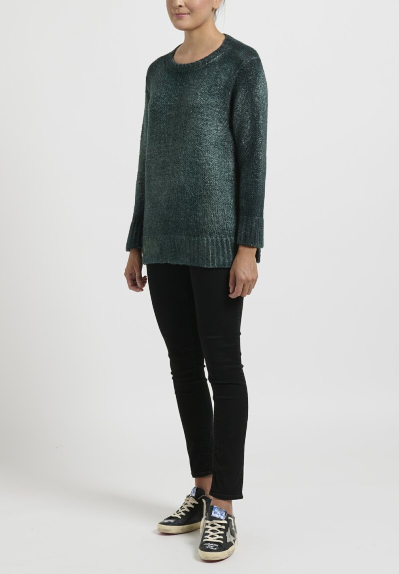 Avant Toi Hand Painted Side Slit Sweater Nero Forest Green