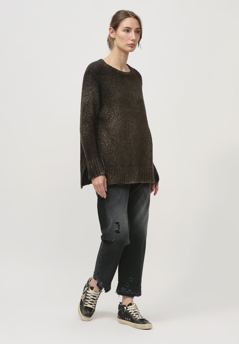 Avant Toi Hand Painted Side Slit Sweater in Nero Moss Green	