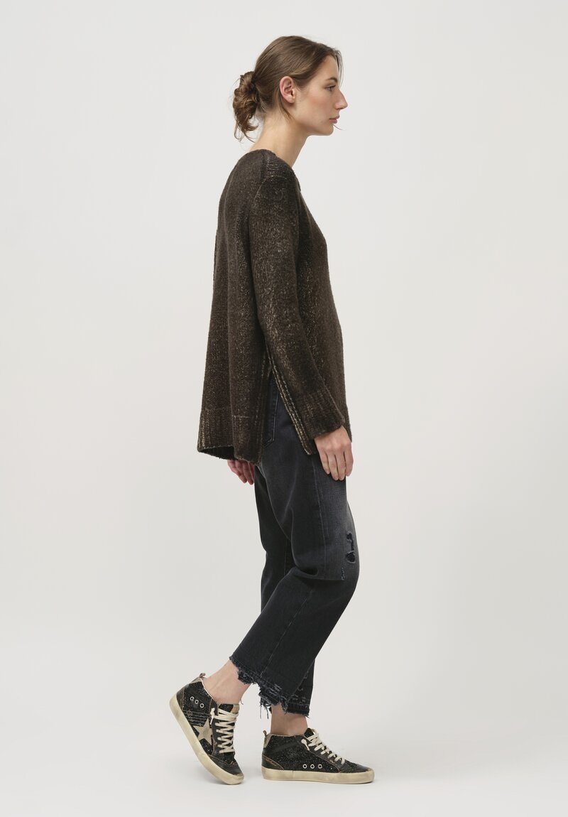 Avant Toi Hand Painted Side Slit Sweater in Nero Moss Green	