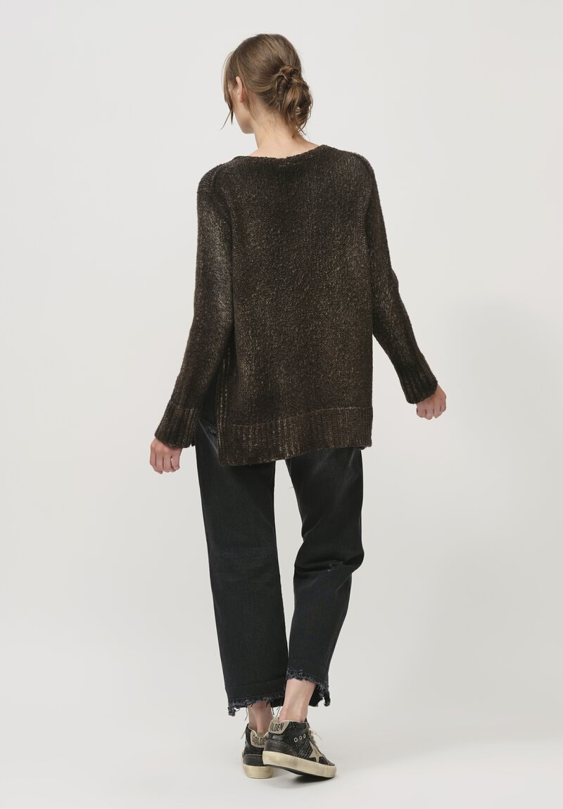 Avant Toi Hand Painted Side Slit Sweater in Nero Moss Green	