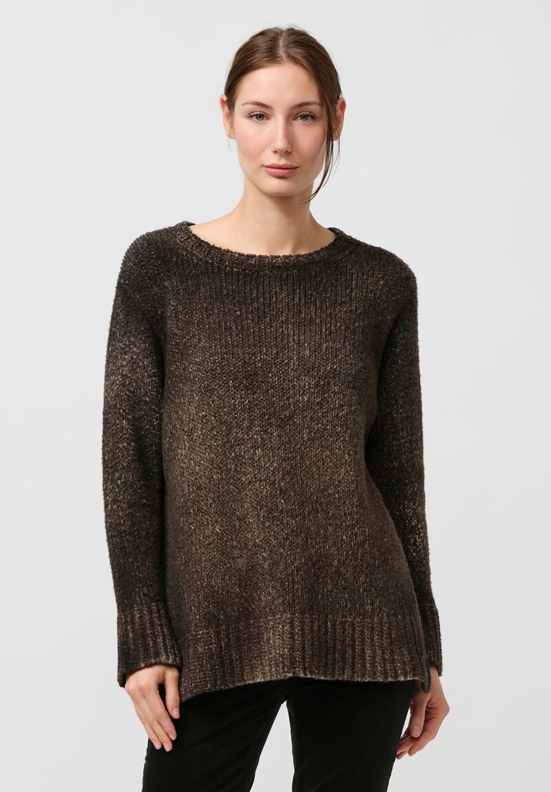 Avant Toi Hand Painted Side Slit Sweater in Nero Moss Green	