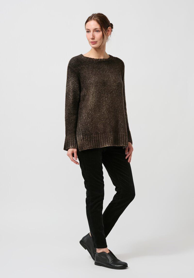 Avant Toi Hand Painted Side Slit Sweater in Nero Moss Green	