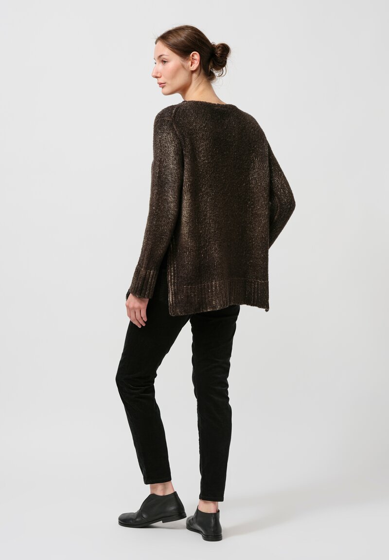 Avant Toi Hand Painted Side Slit Sweater in Nero Moss Green	