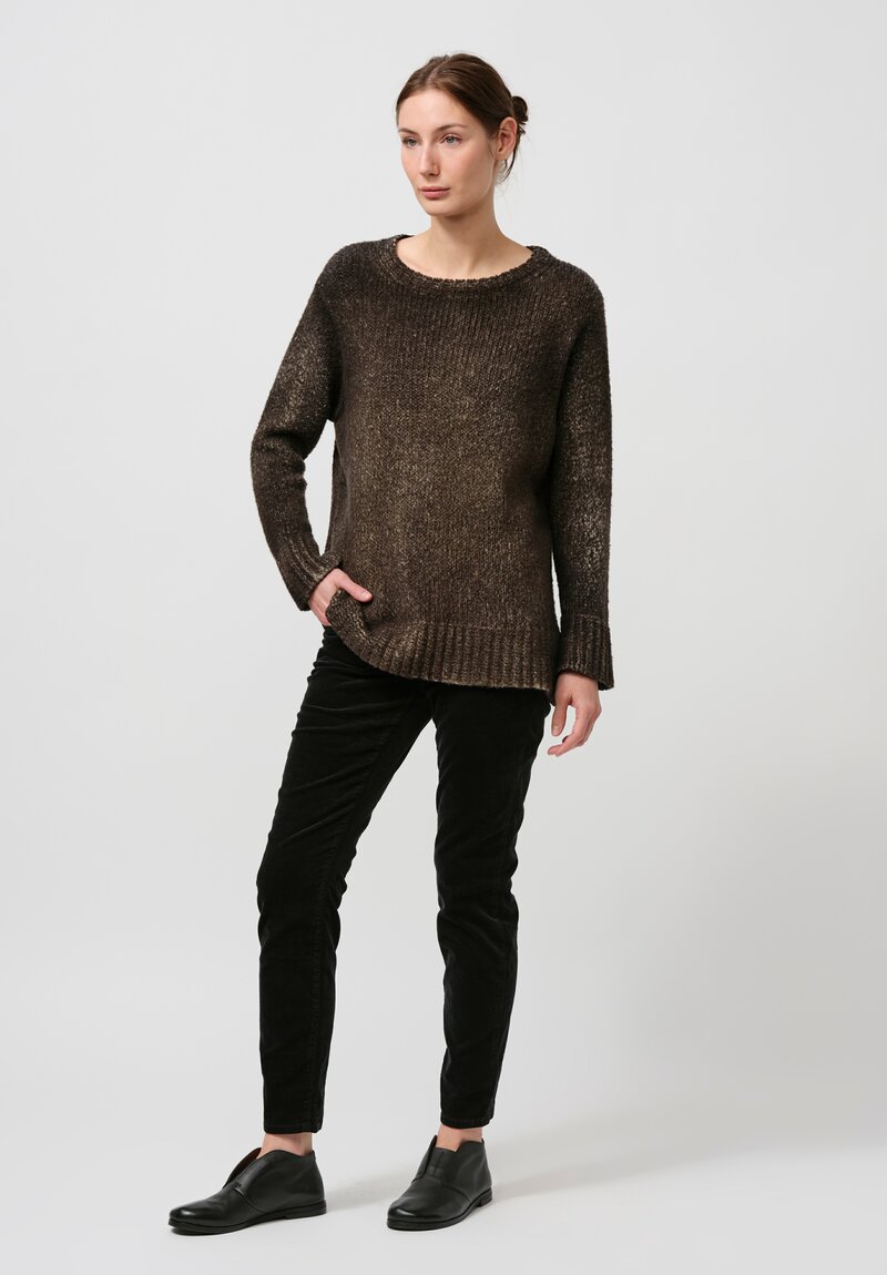 Avant Toi Hand Painted Side Slit Sweater in Nero Moss Green	