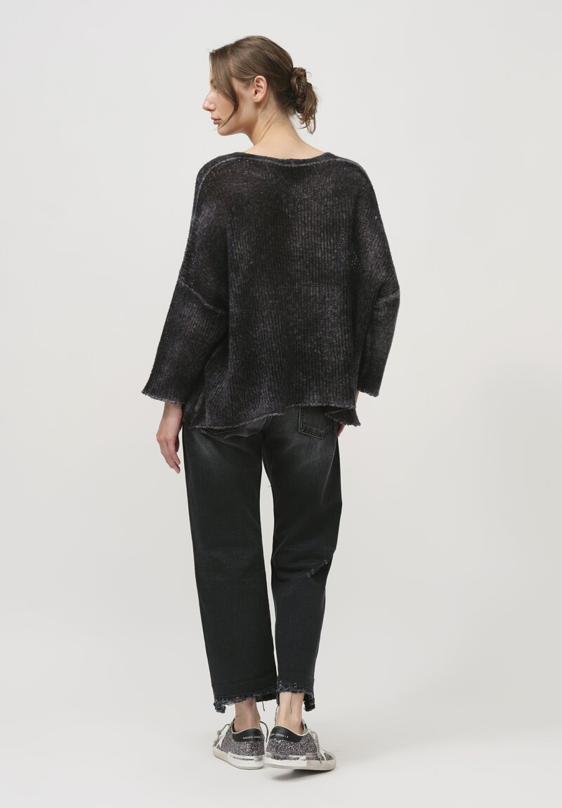 Avant Toi Hand-Painted Cashmere & Silk V-Neck Sweater in Nero Black	