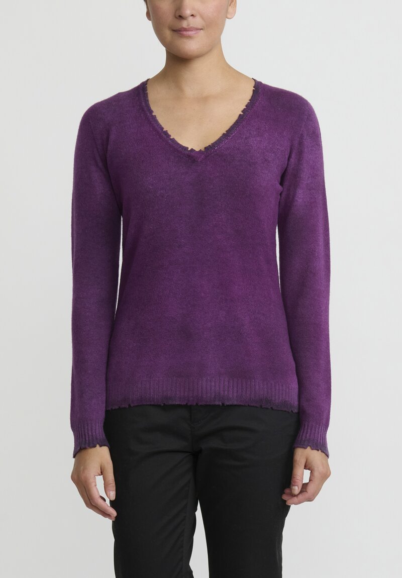 Avant Toi Cashmere Sweater with Destroyed Edges in Nero Orchid Purple ...