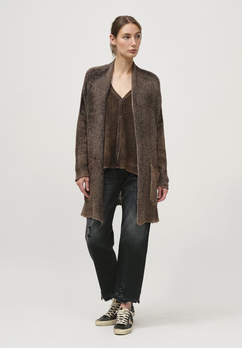 Avant Toi Cashmere & Silk Loose Knit Cardigan in Nero Cioccolato Brown	