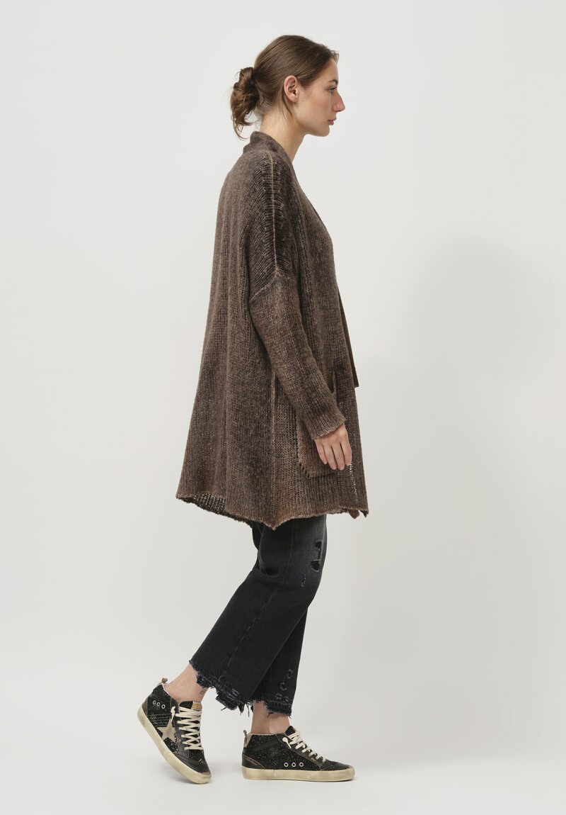 Avant Toi Cashmere & Silk Loose Knit Cardigan in Nero Cioccolato Brown	