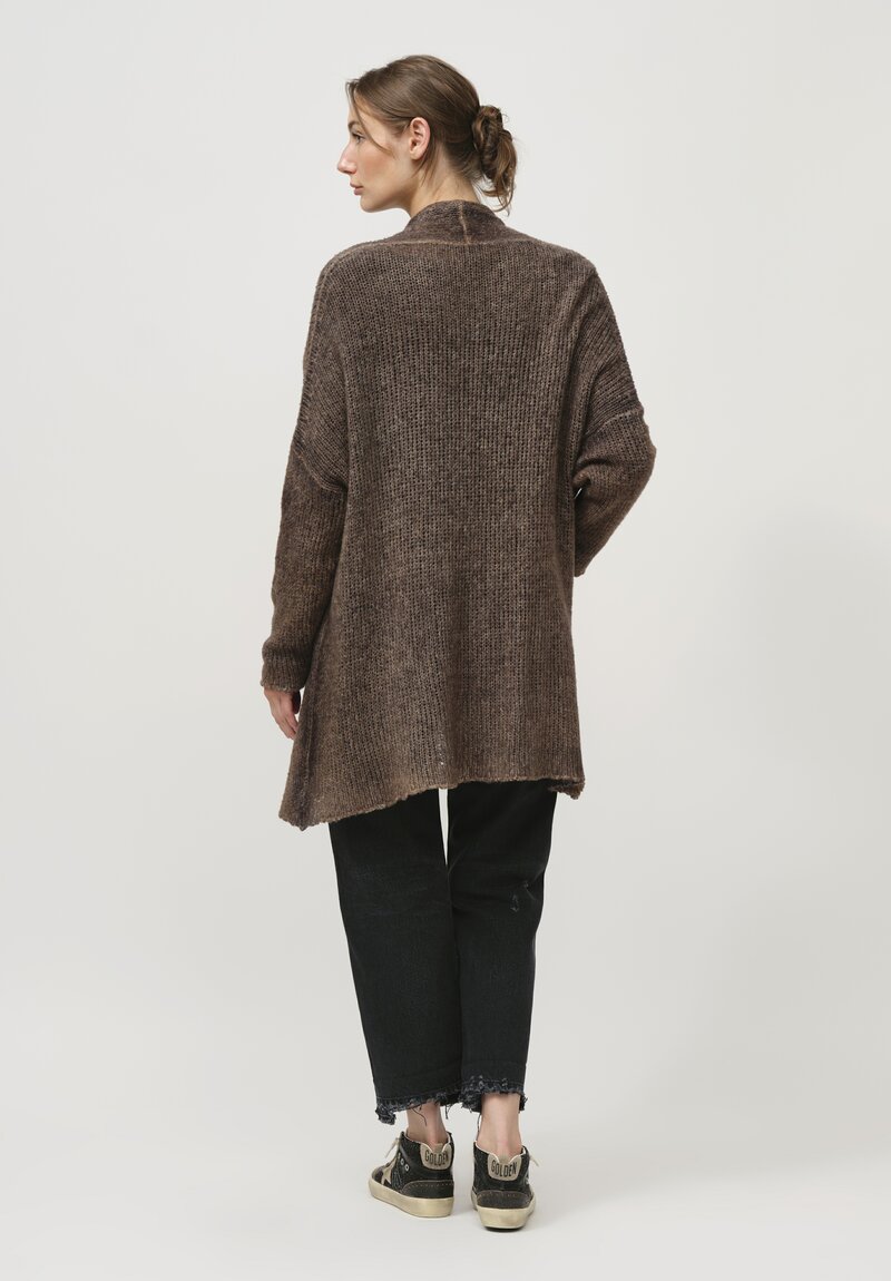 Avant Toi Cashmere & Silk Loose Knit Cardigan in Nero Cioccolato Brown	