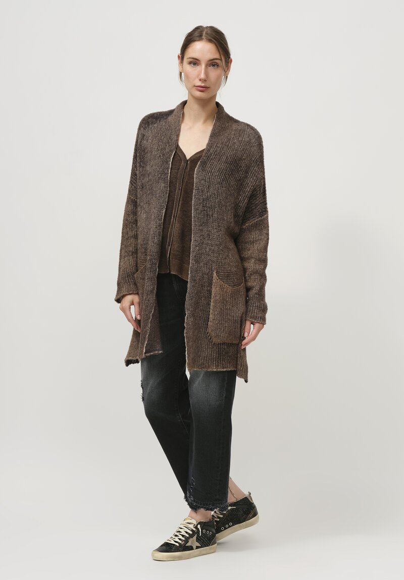 Avant Toi Cashmere & Silk Loose Knit Cardigan in Nero Cioccolato Brown	