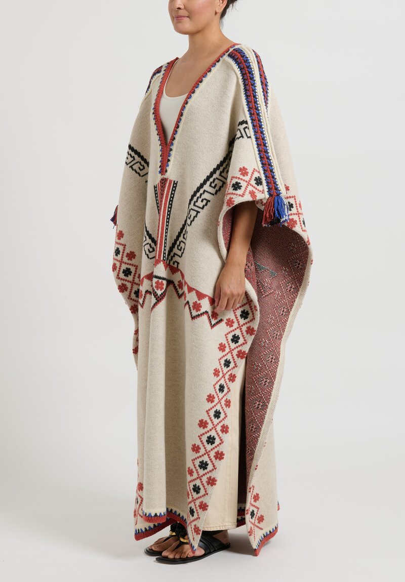 Etro Wool/Alpaca Knitted Geometric Patterned Poncho in White	