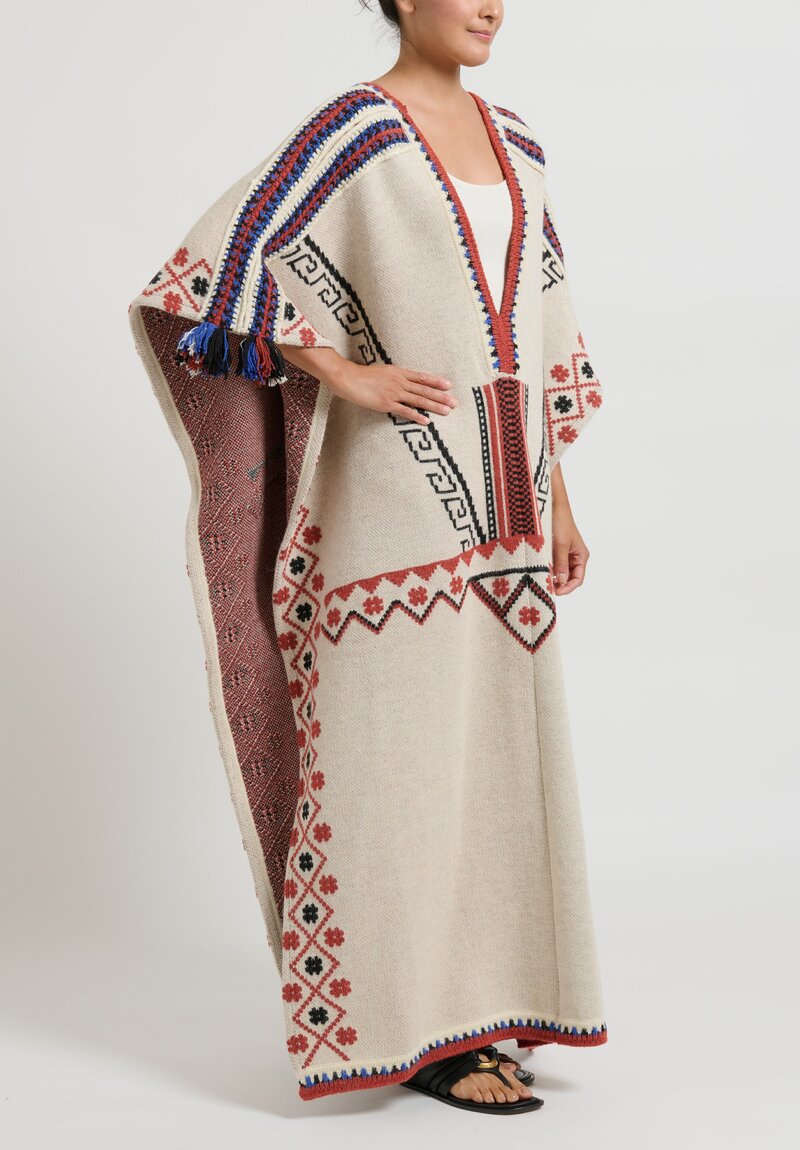 Etro Wool/Alpaca Knitted Geometric Patterned Poncho in White	