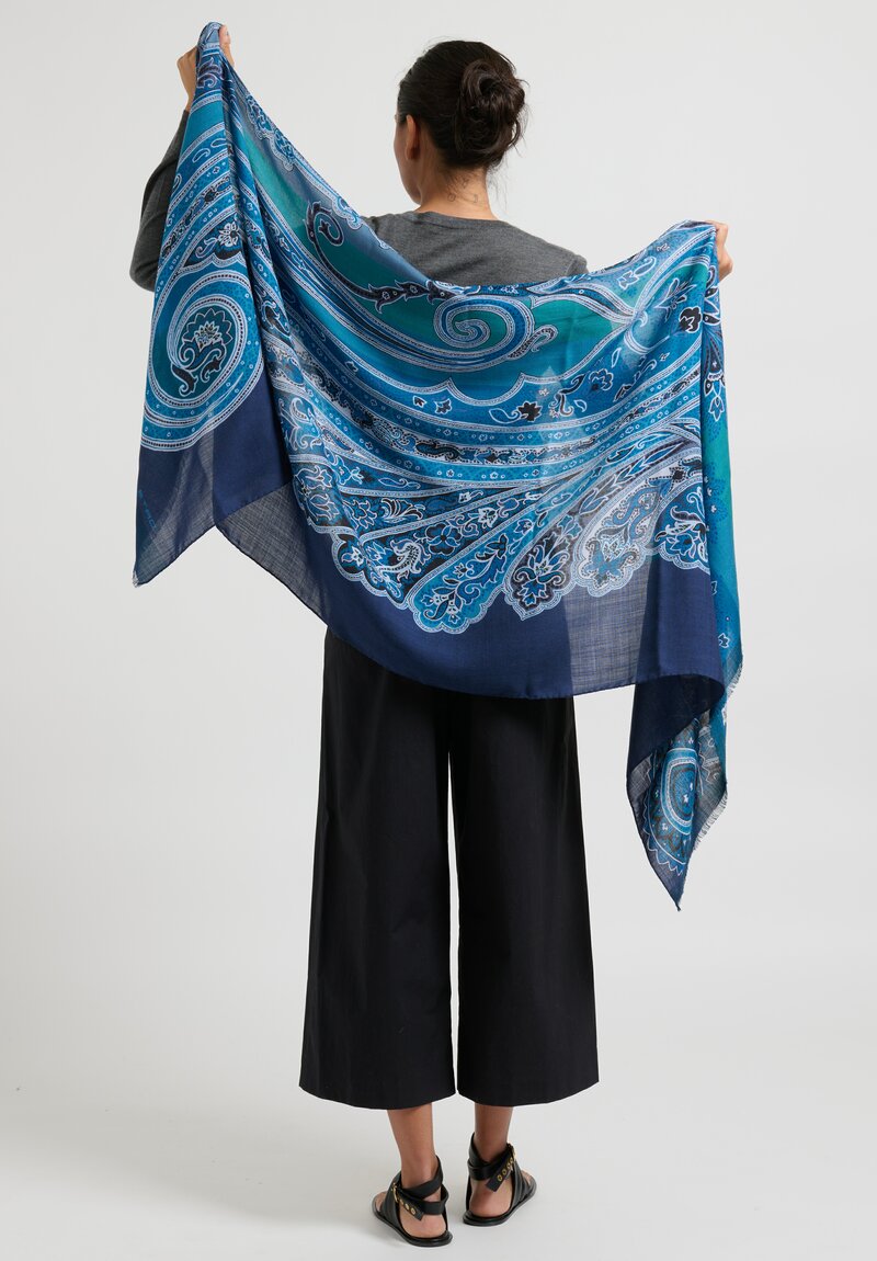 Etro Paisley Scarf in Navy & Turquoise	