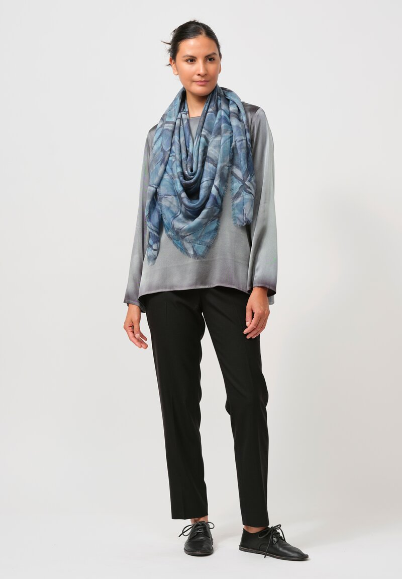 Alonpi Square Cashmere Printed Scarf in Navy Blue	