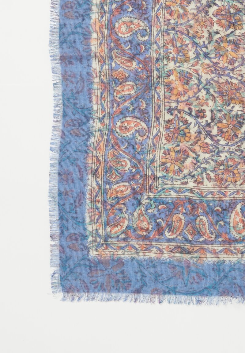 Alonpi Cashmere Square Printed Scarf in Blue & Pink Paisley	