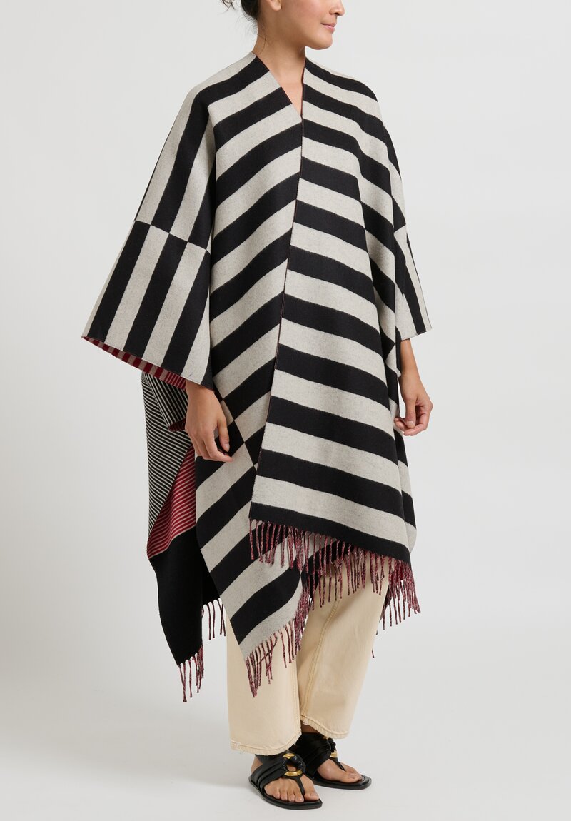 Etro Wool Striped Jacquard Cape in Black, White & Red	