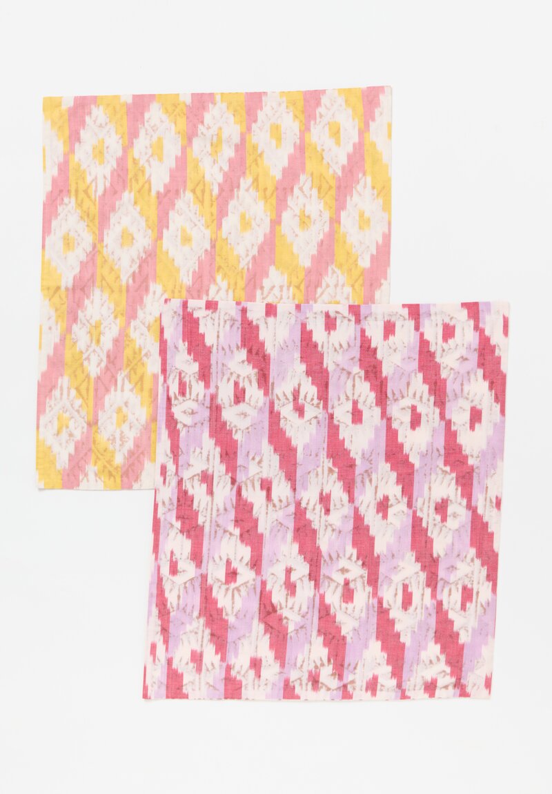 Gregory Parkinson Set of 6 Double Sided Hand Block Printed Napkins Hibiscus Daisy Diamond	