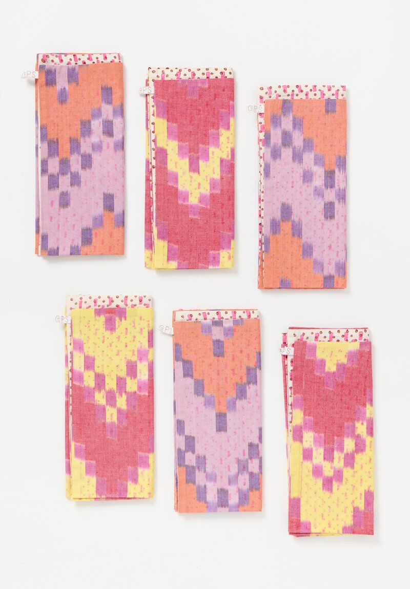 Gregory Parkinson Set of 6 Hand-Loomed Ikat Printed Napkins Tropical Faded Fruit	