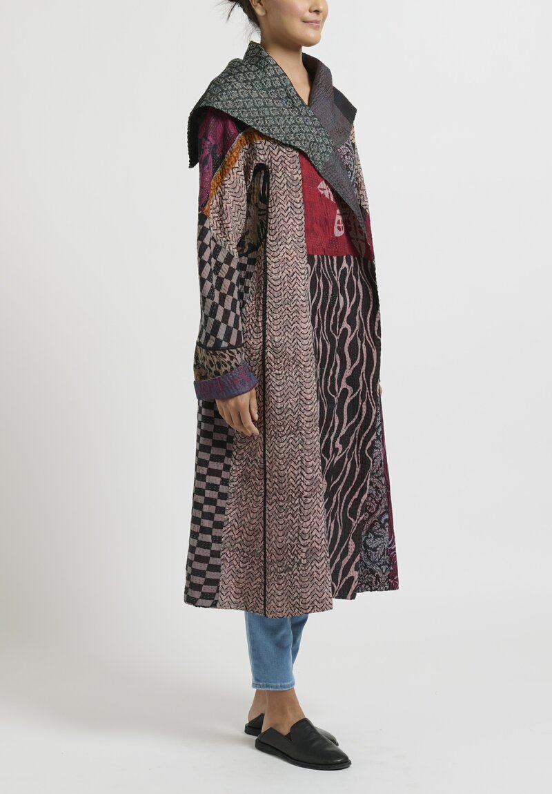 Mieko Mintz 4-Layer Jacquard Silk Kantha A-line Long Coat	