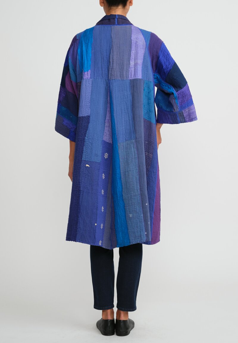 Mieko Mintz Cotton & Silk A-Line Duster in Stripe & Chech Blue	