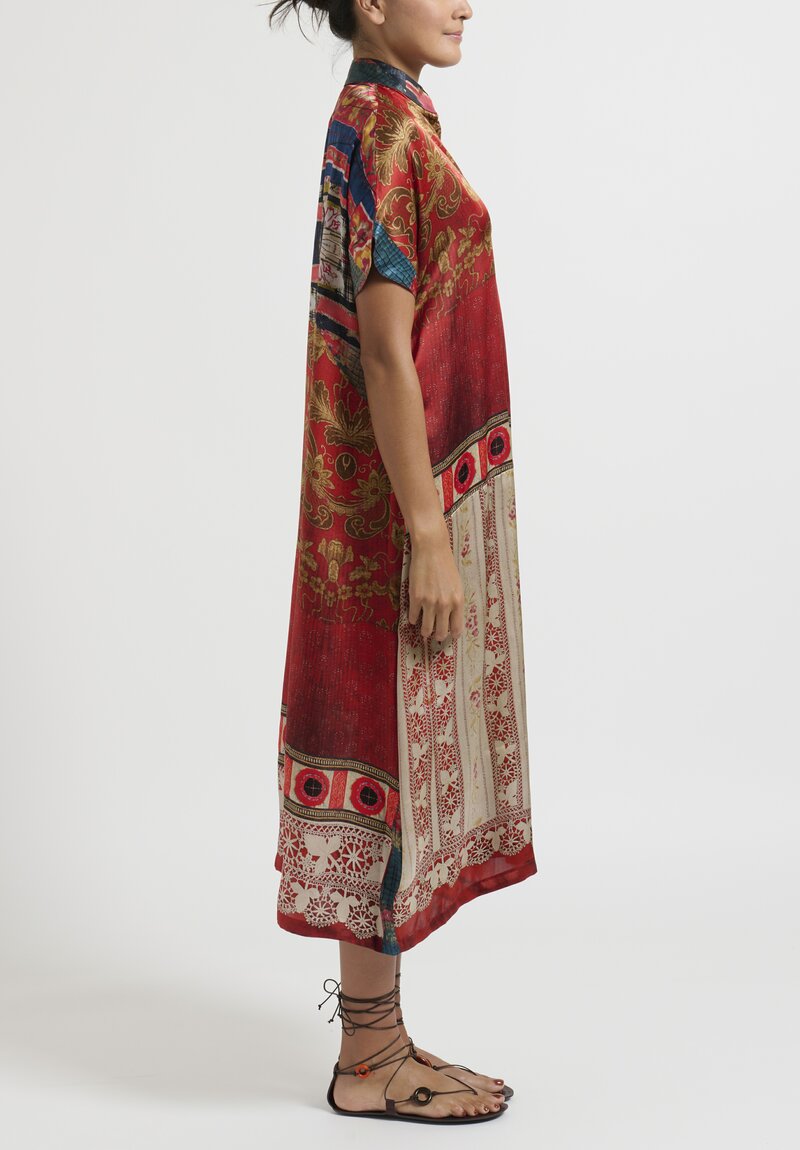 Bokja Thawra Print ''Tent'' Dress in Red, Gold & White	