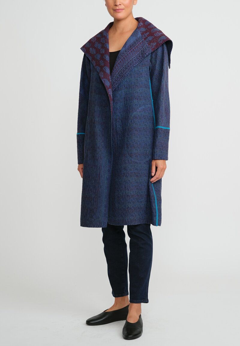 Mieko Mintz Overdyed Cotton A-Line Coat in Blue	