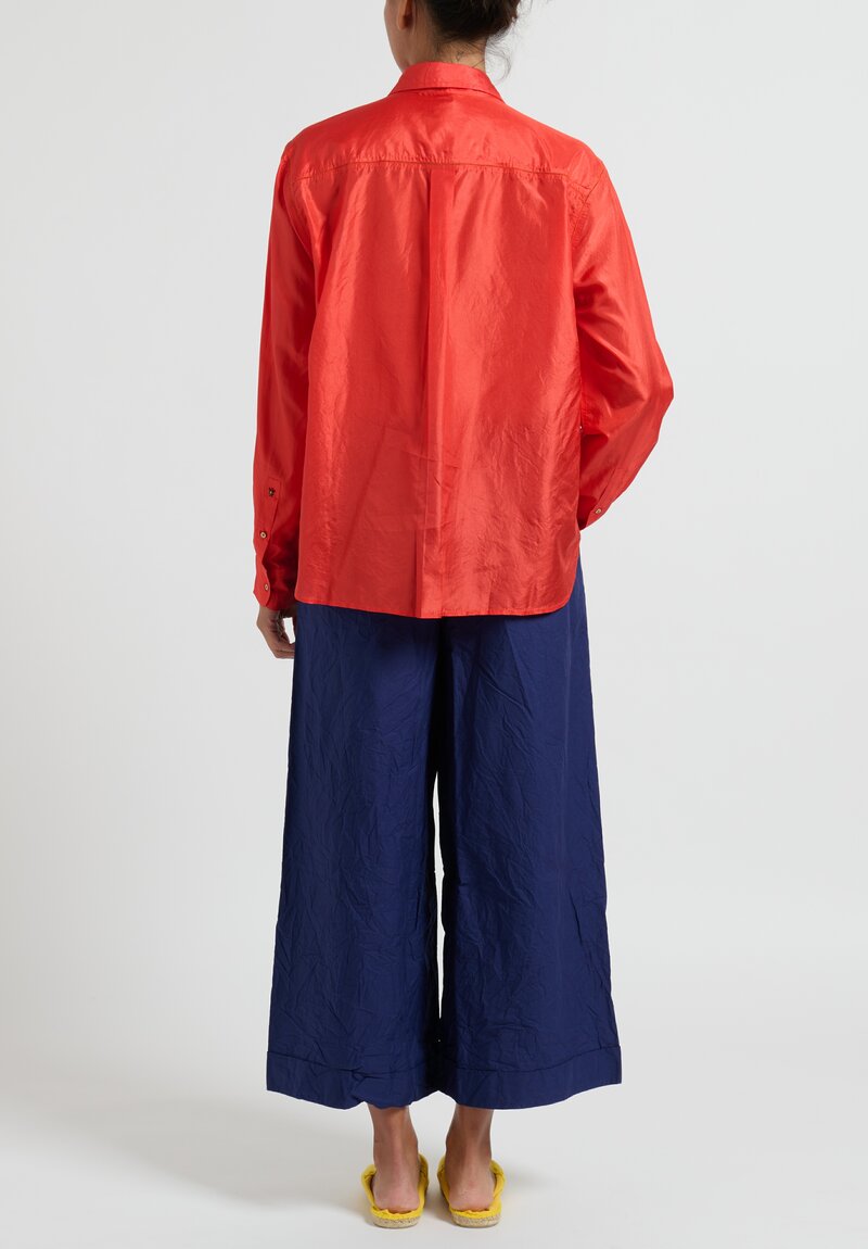 Péro A-line Simple Silk Shirt in Orange	