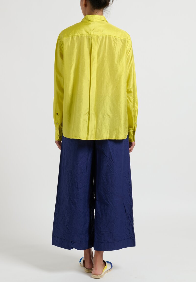 Péro A-line Simple Silk Shirt in Chartruese Yellow	