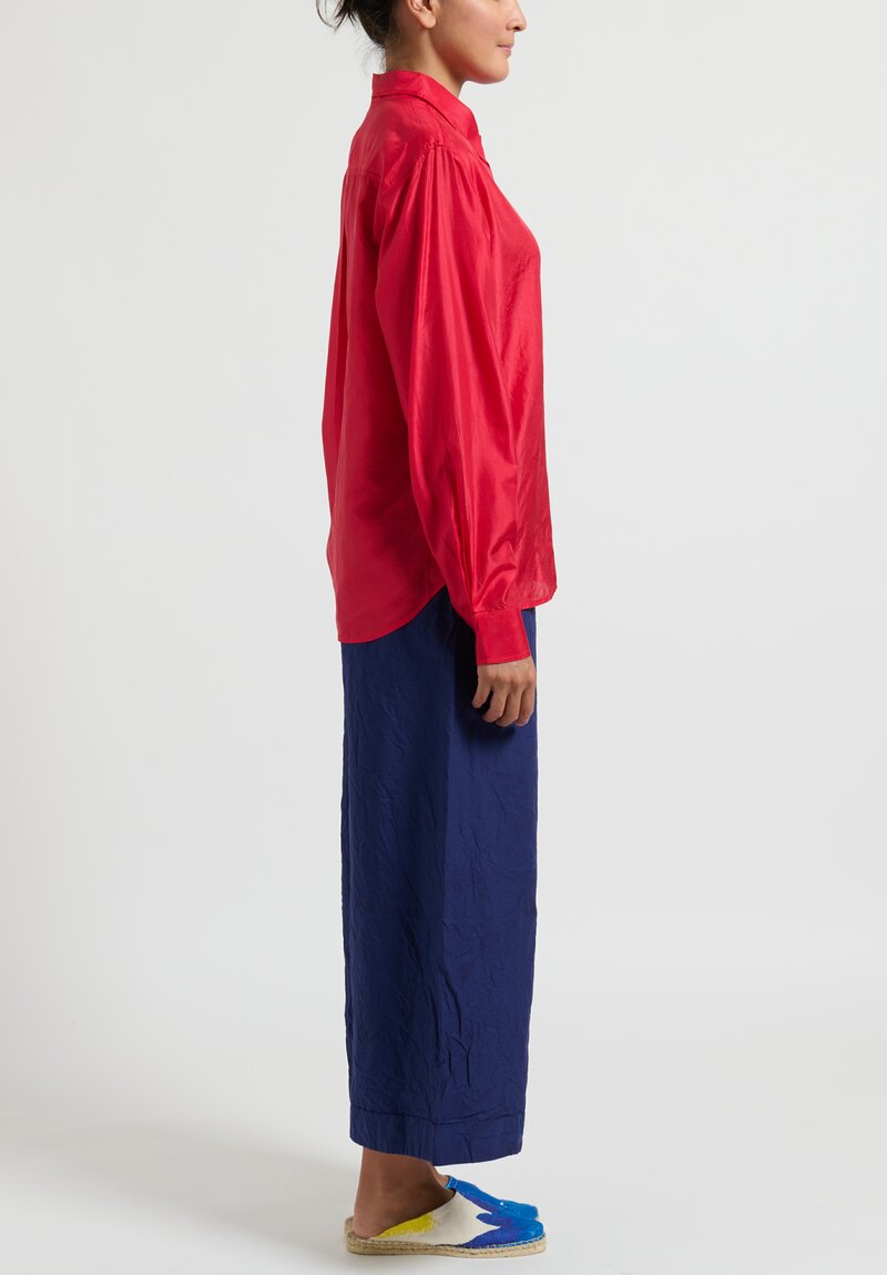 Péro A-line Simple Silk Shirt in Red	