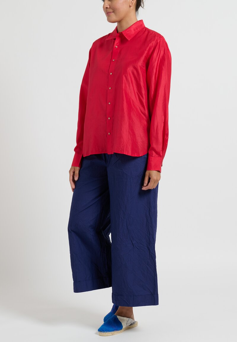 Péro A-line Simple Silk Shirt in Red	