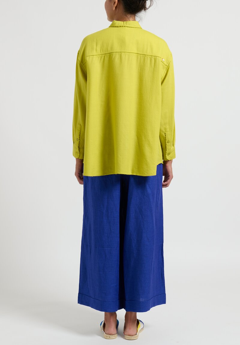 Péro French Knot Embroidered Pashmina Shirt in Chartreuse Yellow	