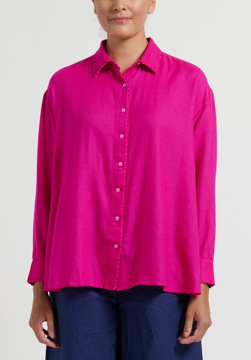 Péro French Knot Embroidered Pashmina Shirt in Hot Pink	