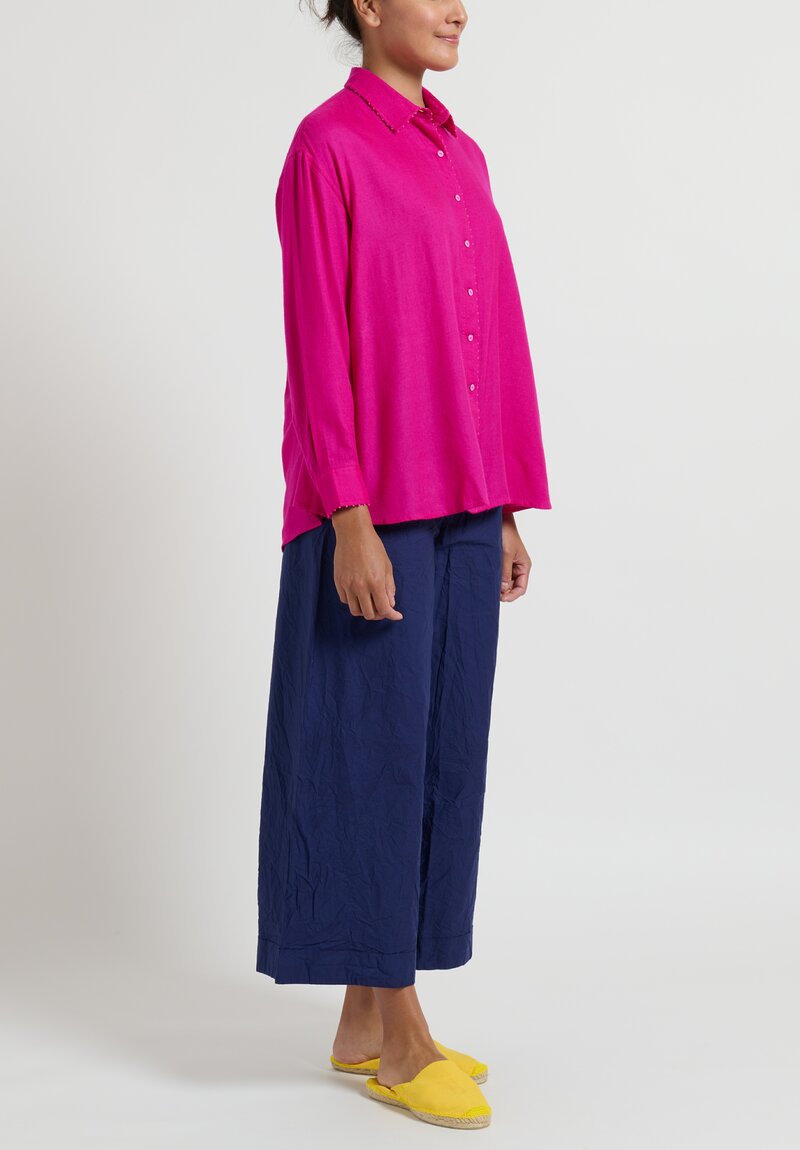 Péro French Knot Embroidered Pashmina Shirt in Hot Pink	