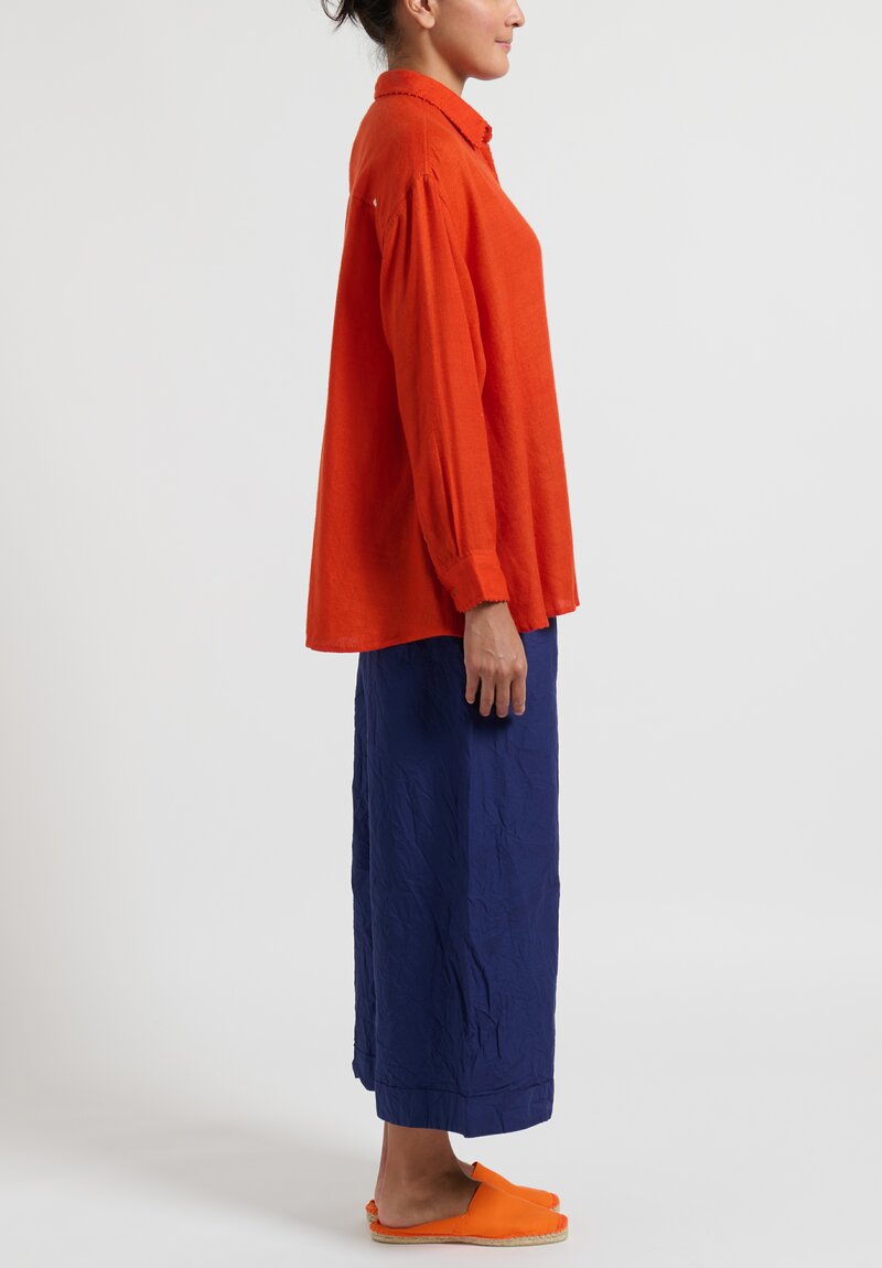 Péro French Knot Embroidered Pashmina Shirt in Orange	